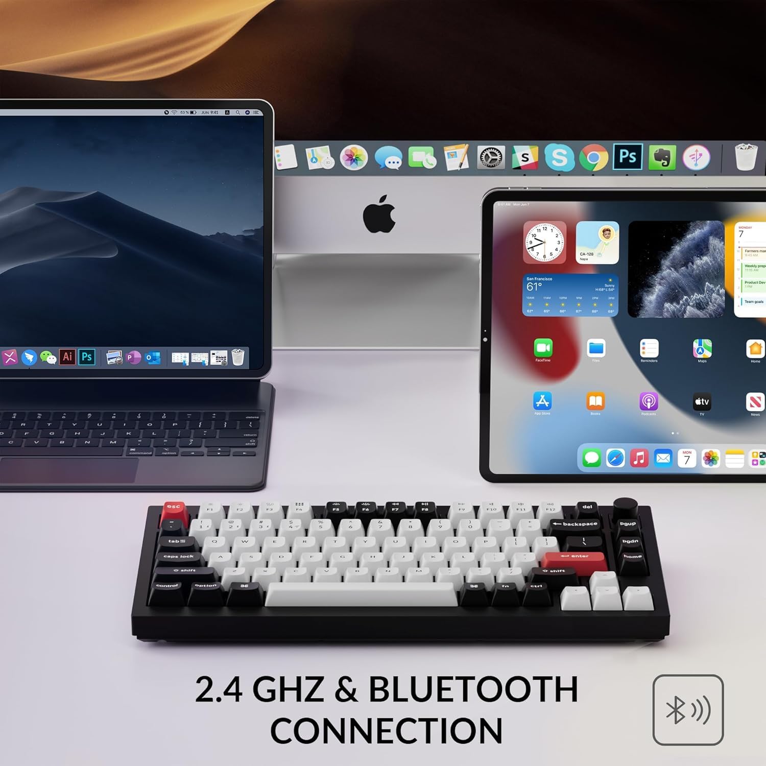 Keychron Q1 HE QMK Wireless Mechanical Keyboard – 75% (87-Key), Hall-Effect Magnetic Switches, Tri-Mode (2.4GHz/BT 5.1/Wired), Hot-Swappable, Arabic-English OSA PBT, Aluminum Gasket Mount