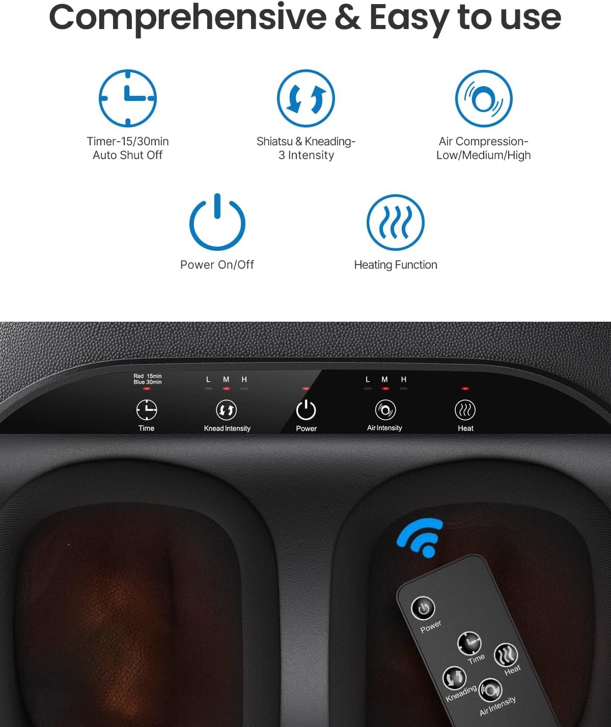 Renpho RF-FM059R-BK,RENPHO Foot Massager Machine with Heat and Remote, Deep Kneading, Delivers Relief for Tired Muscles and Plantar Fasciitis,Fits feet up to Unisex Size 12-Black
