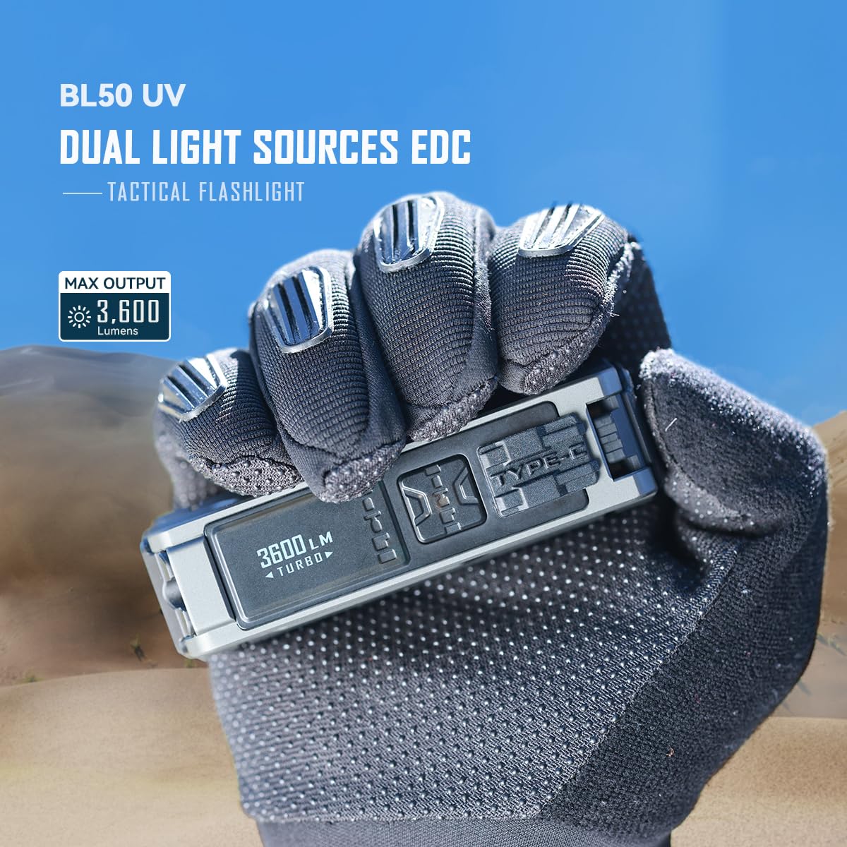 IMALENT BL50 EDC Flashlight with 365nm UV LED, XHP50.3 HI LED,3600 Lumens,TYPE-C Rechargeable Flashlight,Professional Powerful LED Flashlight for Outdoor, Emergency and Daily Life Use. (Black)