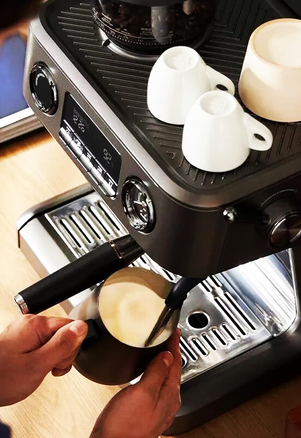 MEBASHI Espresso Coffee Machine with Coffee Grinder, 20 Bar Pressure Pump, LCD Screen, 8 Display Modules (ME-CCM2058) (Black)|3000W