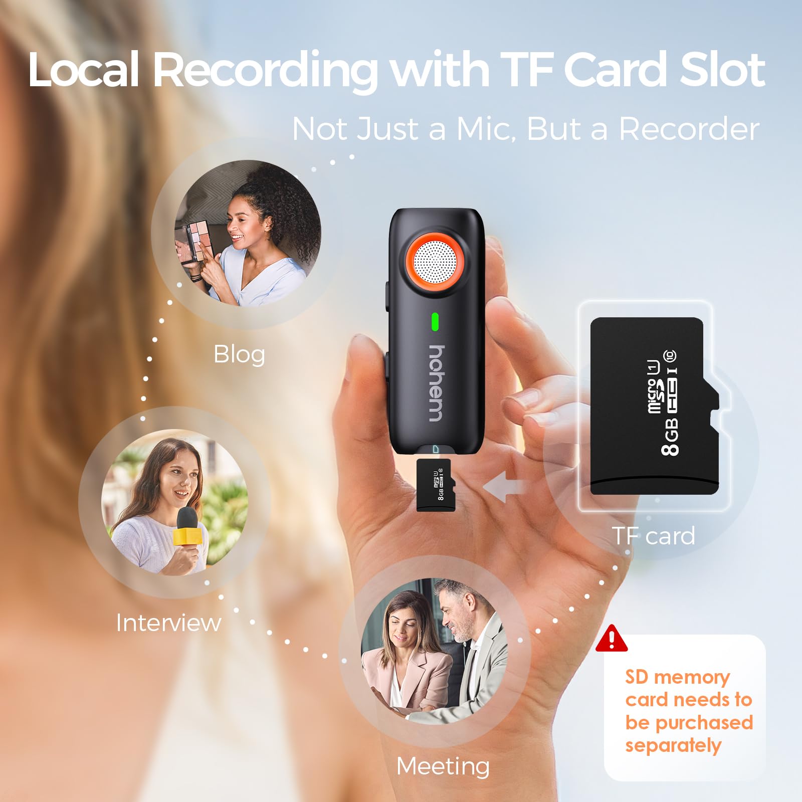 hohem MIC-01 Wireless Lavalier Microphone for iPhone iPad, Dual Channel Recording, 360° Audio Recording, 20H Usage Time, Certi-ficato MFi, DSP Noise Cancellation for Vlog