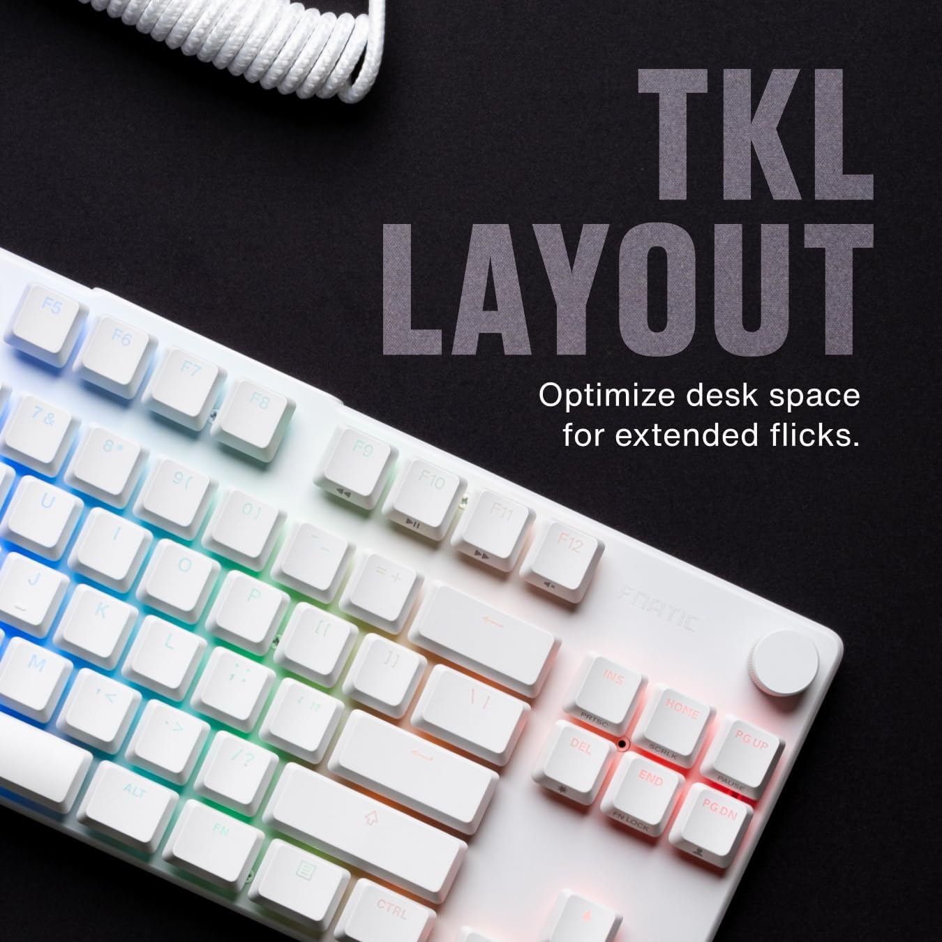 Fnatic STREAK80 LP White TKL Mechanical Low Profile Pro Gaming Keyboard, Speed Switches with short key-travel, LED RGB, PBT Keycaps, Silent PORON foam, US ANSI Layout QWERTY