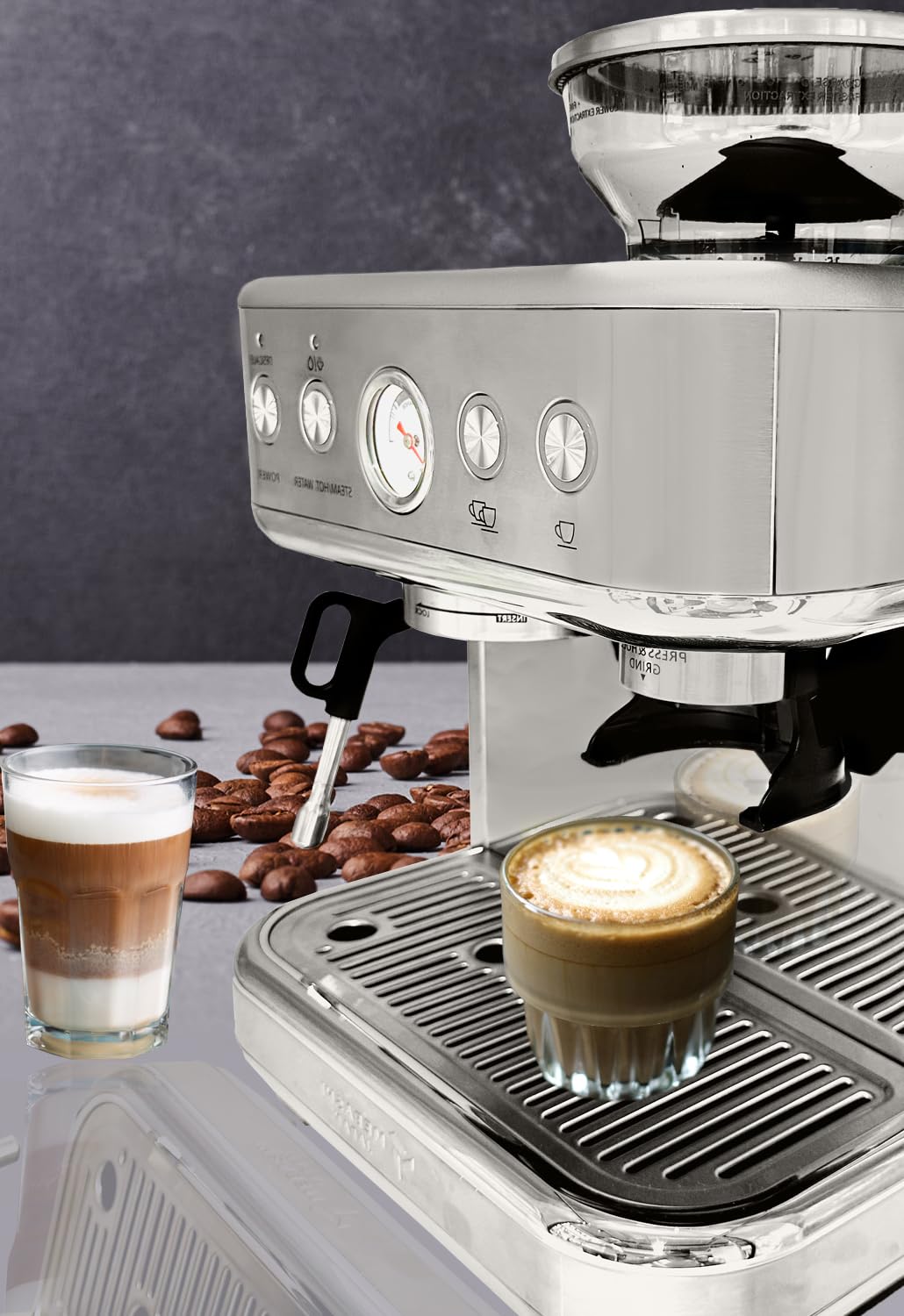 MEBASHI Commercial Coffee Machine with CF Grinder, 2.3L Capacity, 15 Bar Pressure, Stainless Steel (ME-CCM2053)(1770W)