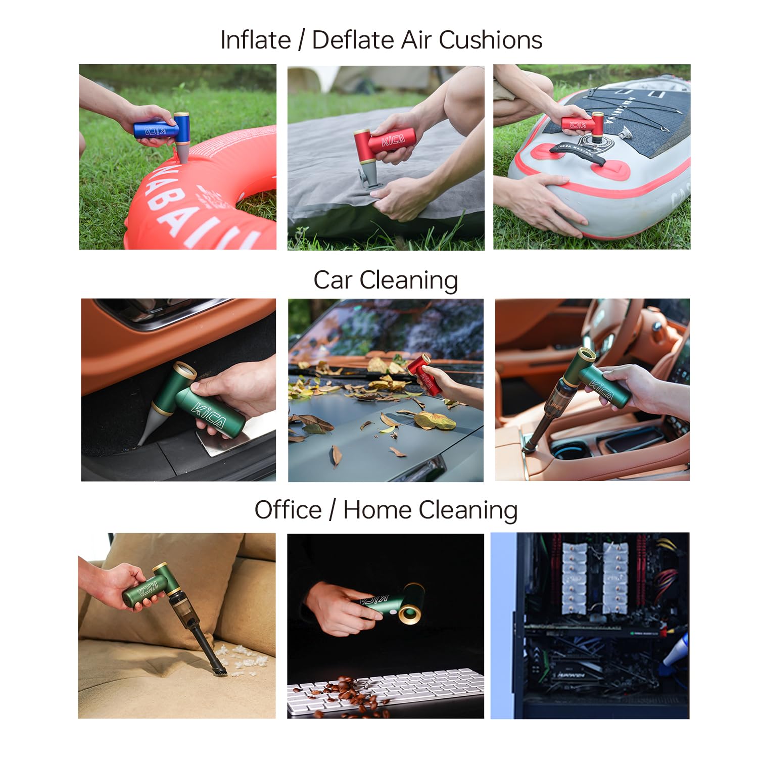 KICA Jet Fan Compressed Air Duster 2S, Electric Air Blower Alternative for Computer Keyboard Cleaning, Hair Drying, Camping, Outdoors, Car, Barber Shop, Handmade, Rechargeable, Fast Charging, Green