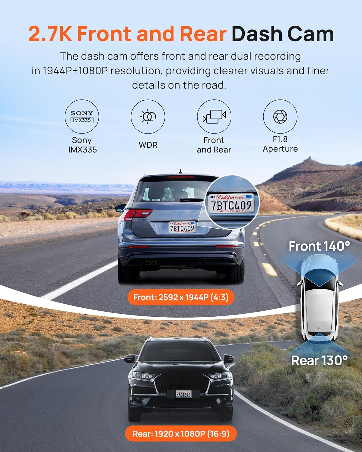 70 ام ايه اي مجموعة كاميرا داش برو بلس الذكية A500S - تسجيل فيديو مزدوج، دقة 5 ميجابكسل، زاوية رؤية واسعة 140 درجة، واي فاي مجاني، شاشة وقوف السيارات على مدار 24 ساعة لتعزيز الامان