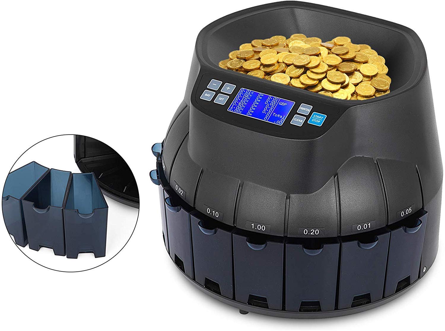 JFZCBXD Automatic Electronic Coin Sorting Machine 45W, Coin Counting Machine 500-1000 Coins for School, Stores and Banks
