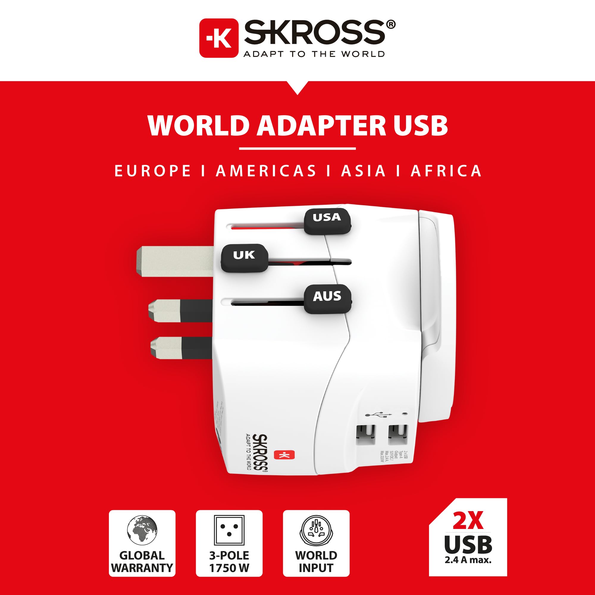 سكروس محول USB عالمي خفيف 2xA من برو، ابيض