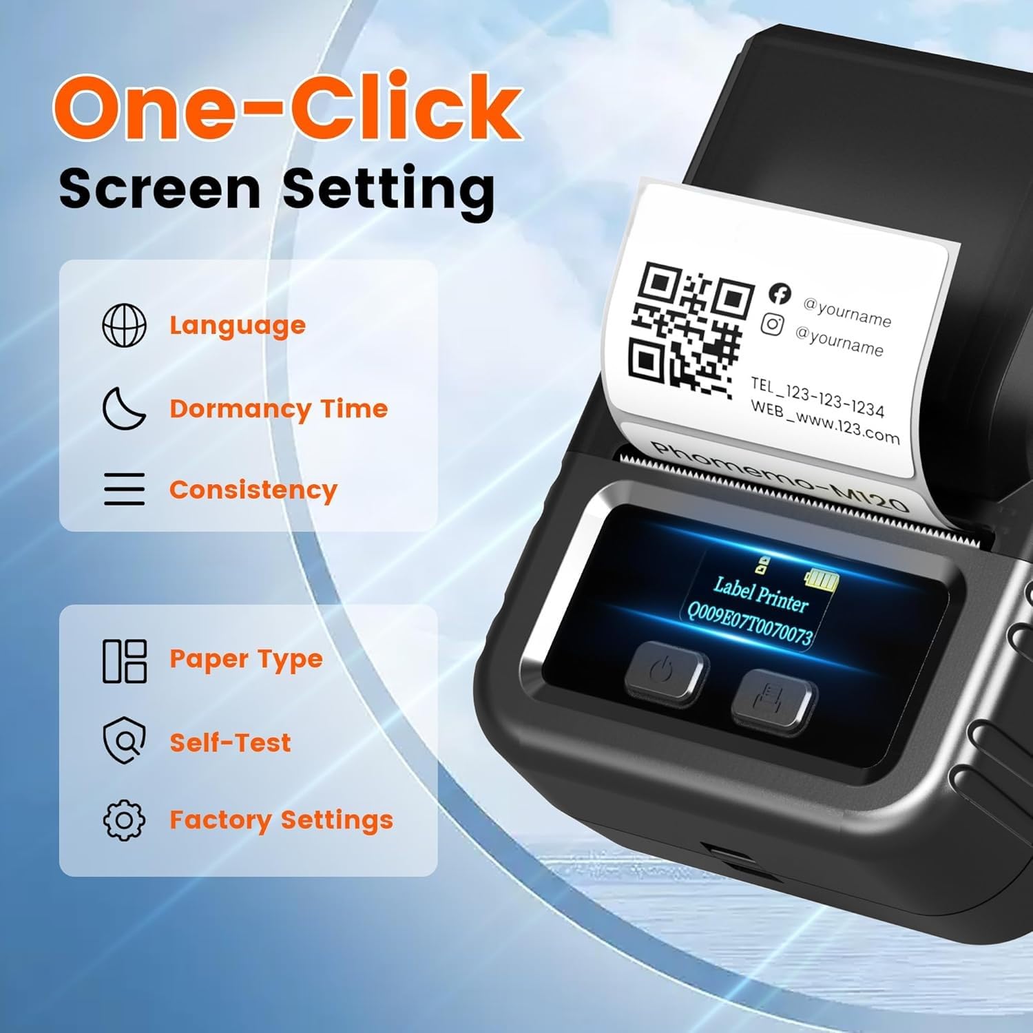Fipka M120 Label Maker - Bluetooth Thermal Barcode Printer 2 inch 50mm Barcode Label Printer for Retail, QR Code and Small Business, Compatible with Android, iOS and PC, Black