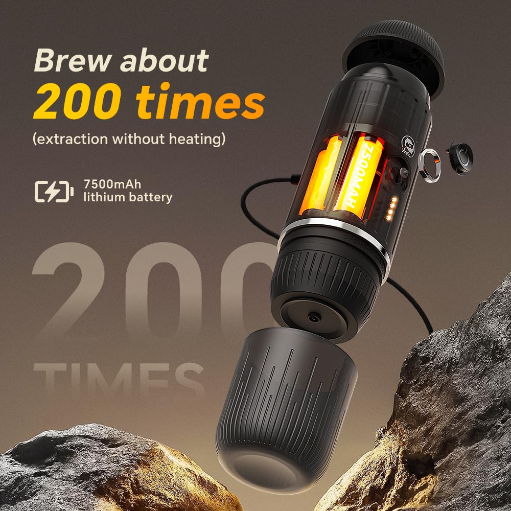 اي كافيلاس ماكينة تحضير قهوة اسبريسو محمولة للسفر 120 واط، ضغط 19 بار 7500mAh بطارية قابلة لاعادة الشحن، اصدار باريستا بجودة عالية اثناء التنقل (اسود)