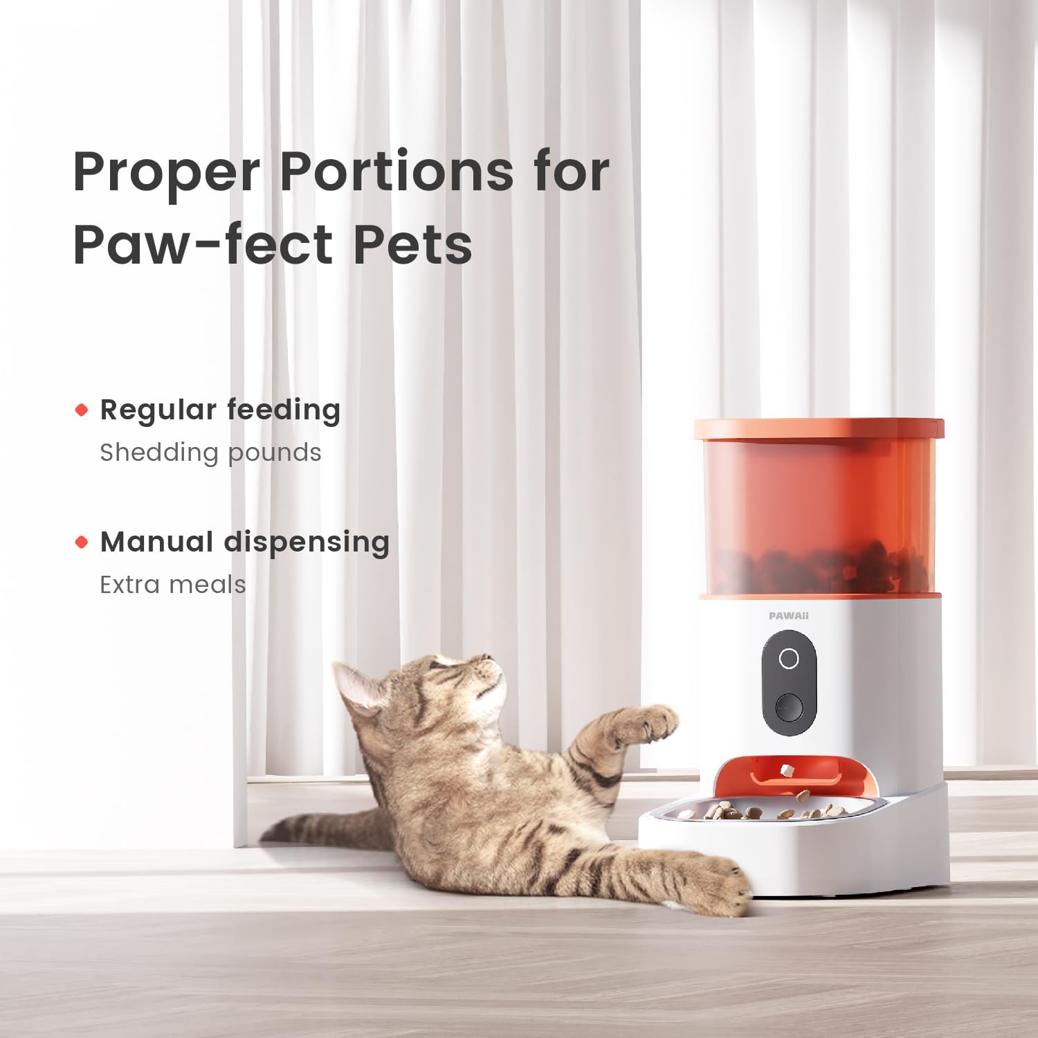 Pawaii Automatic Cat Feeders with App Control, 2.4G Wi-Fi Enabled Smart Pet Feeder for Cat and Dog, Automatic Cat Food Dispenser with Portion Control, 1-30 Meals Per Day, 3L