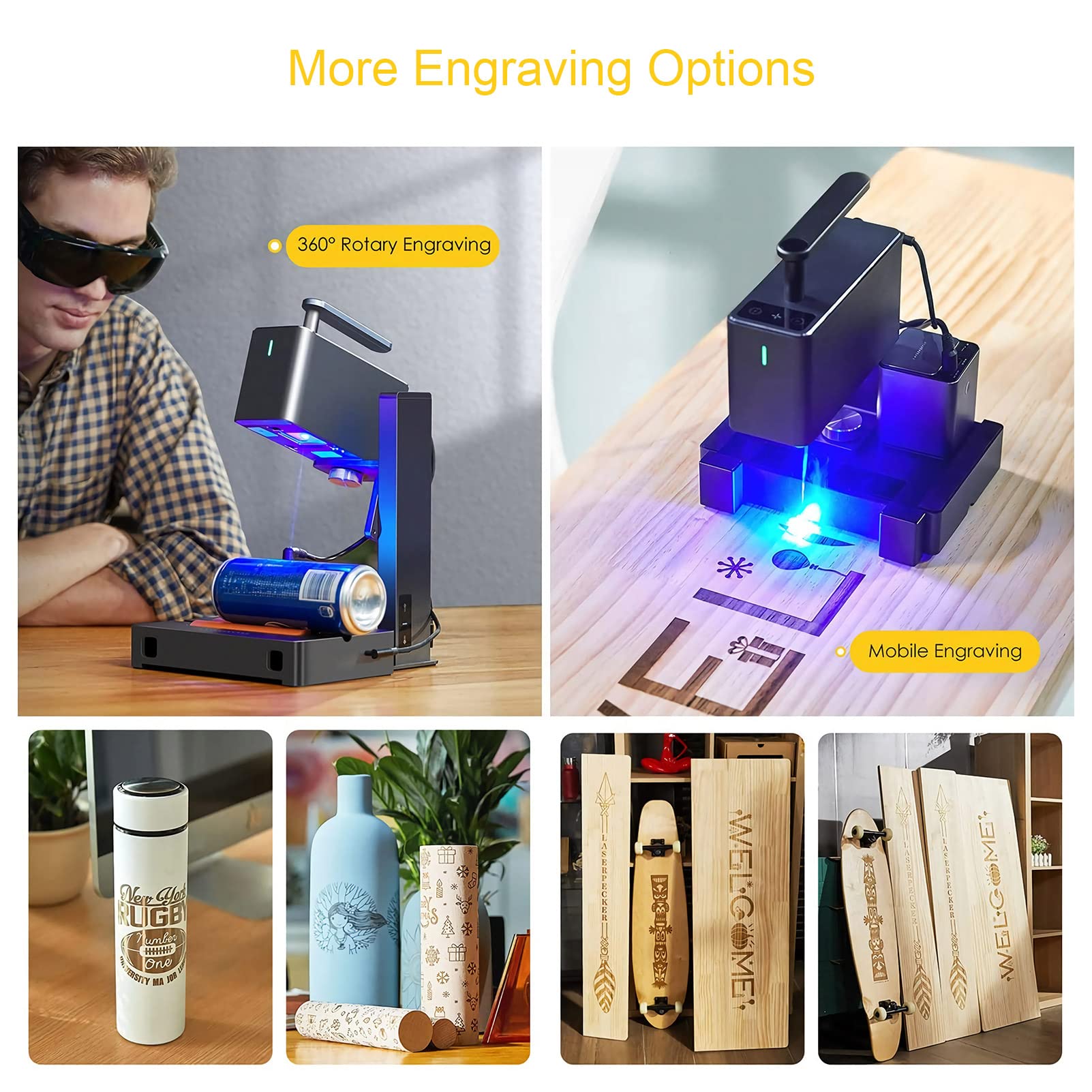 LaserPecker 2 Laser Engraver with Rotary Engraving Machine Cutter for Wood DIY Laser Etcher Portable Printer Metal Cups Compact Roller Etching Tool Desktop Handheld Mini with Stand Shield