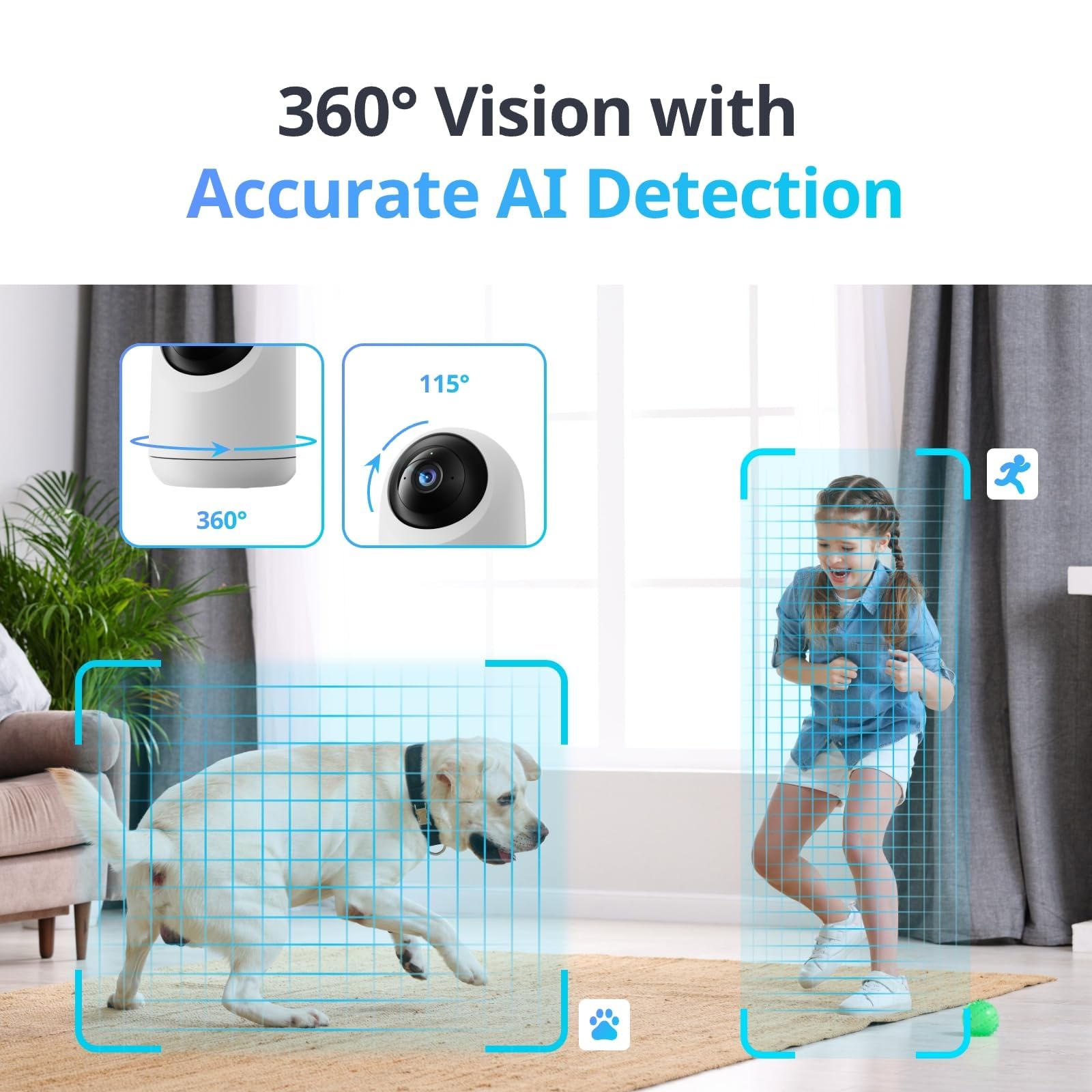 SwitchBot Security Indoor Camera 3K/5MP - Pan/Tilt Cam for Baby Pet Monitor, 2.4G Wi-Fi Plug-in, Night Vision, 2 Way Audio, 360 Motion Tracking, Privacy Mode, Works with Alexa, Cloud & SD Storage