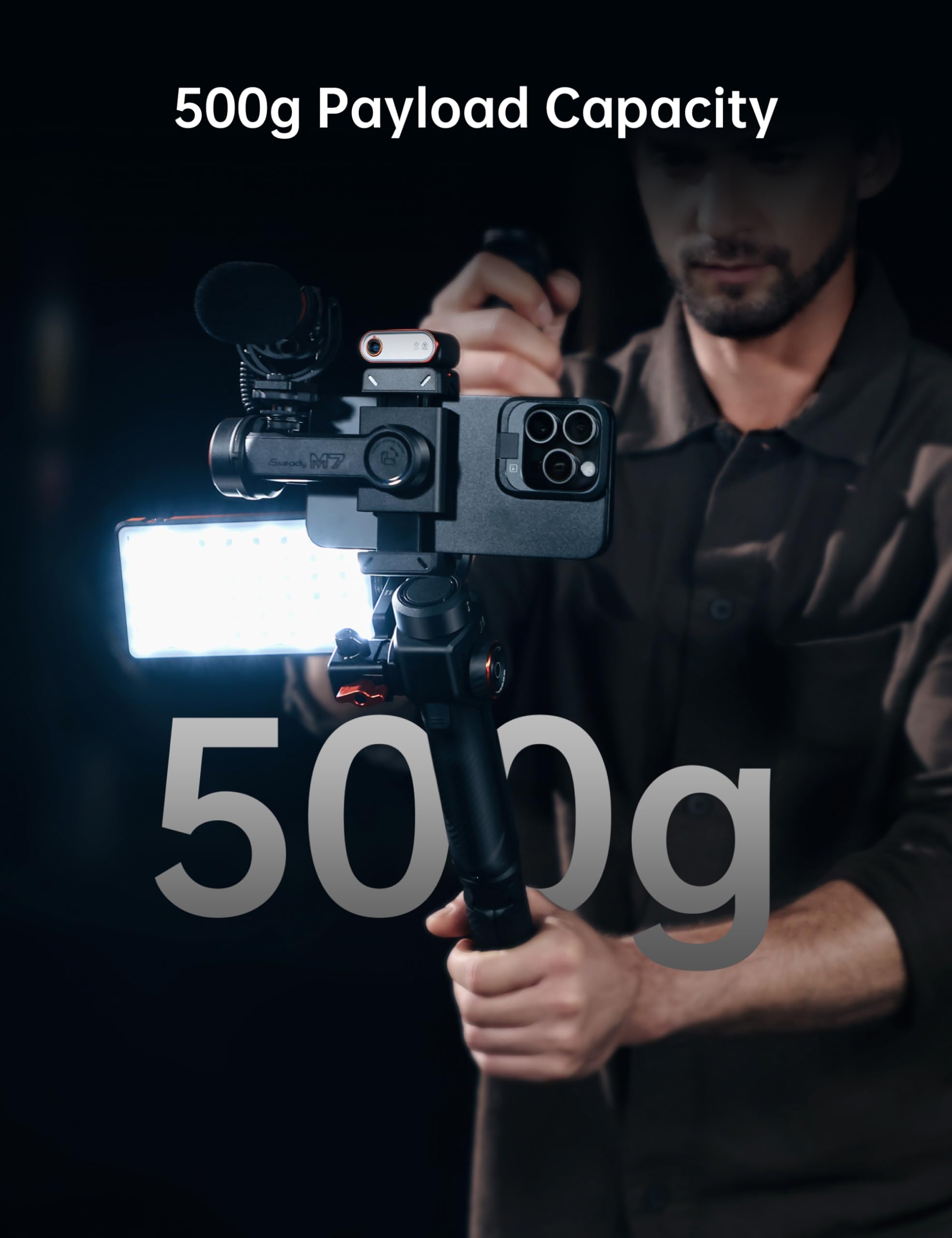 Hohem M7 Smartphone Gimbal Stabilizer with AI Tracking Sensor, Fill Light, Detachable Remote Control with 1.4 Inch Touch Screen, Built-in Extension Rod, 3-Axis Gimbal for iPhone and Android