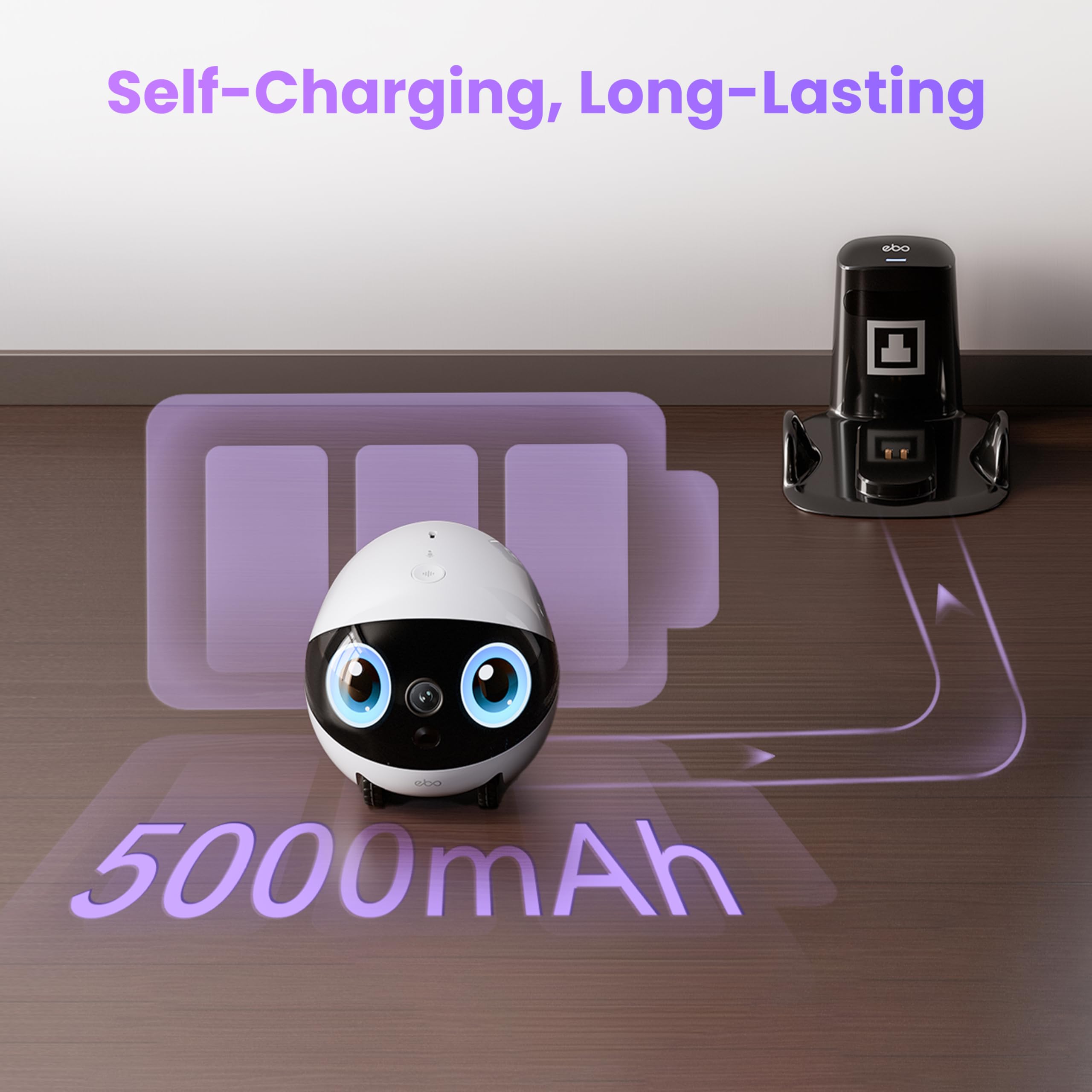 Enabot EBO Air 2 Plus Family Bot 3K Home Camera Robot: Indoor Camera, Mobile Robot Companion, Two-Way Video, AI Chat Mode, Auto Charging, Long Battery Life, Custom Face Portrait, Night Vision