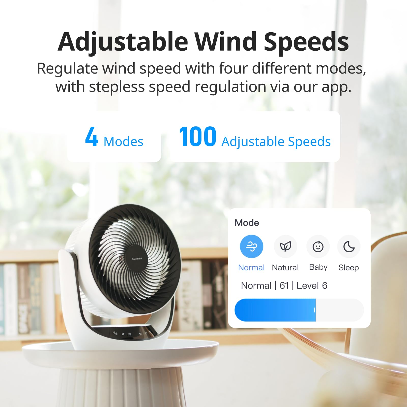 SwitchBot Smart Air Circulator Fan, Portable Battery Circulation Fan for Indoor/Outdoor Use, 24db Ultra Quiet, 9 Speeds Strong Airflow, 9H Timer, Compatible with Alexa When Paired Hub