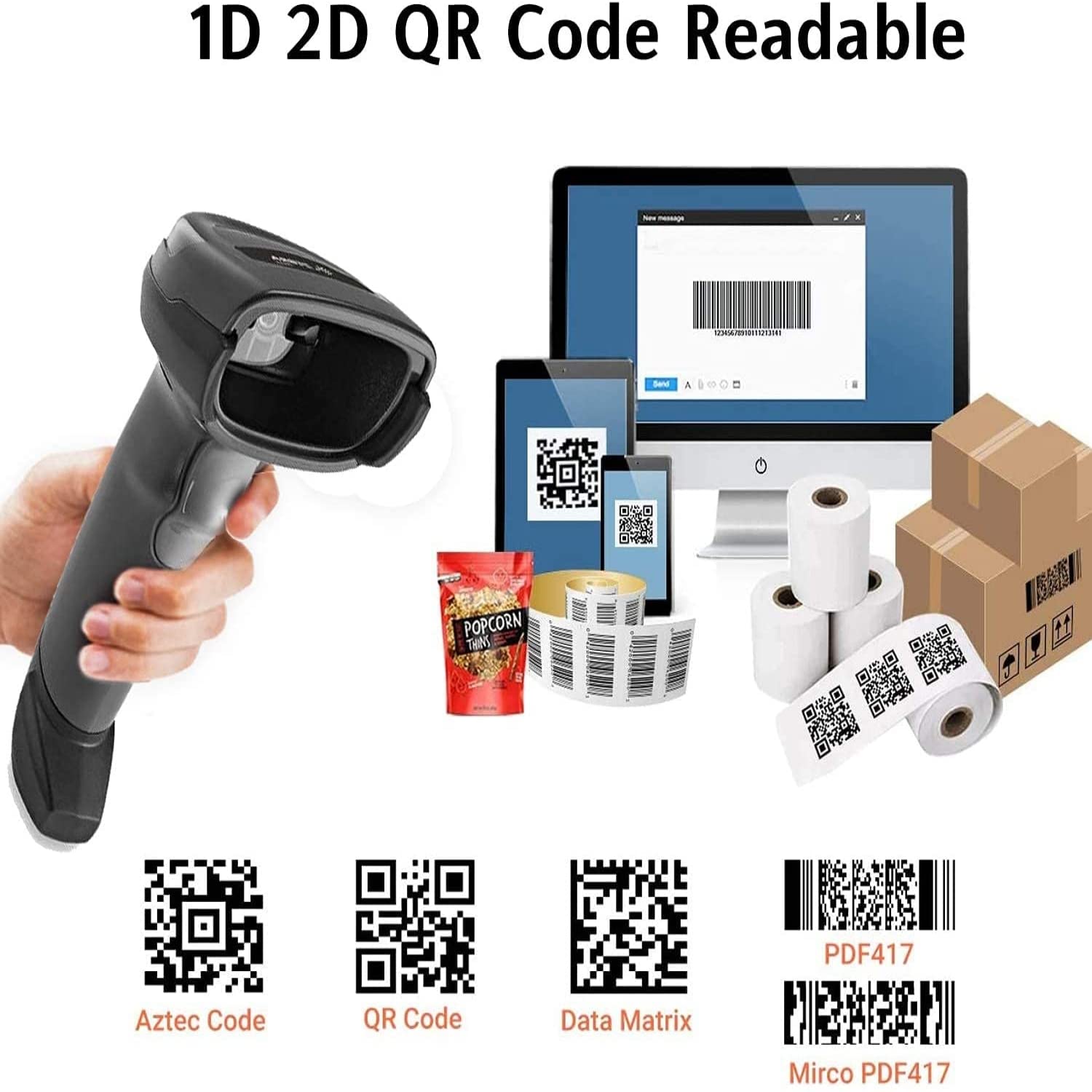 Zebra DS2208-USB Wired Barcode Scanner Kit with Stand, Shielded USB Cable, Black, Reliable, Durable, Best High-Quality Performance for Barcode Scanning in Grocery Retail Supports Windows/iOS/Android