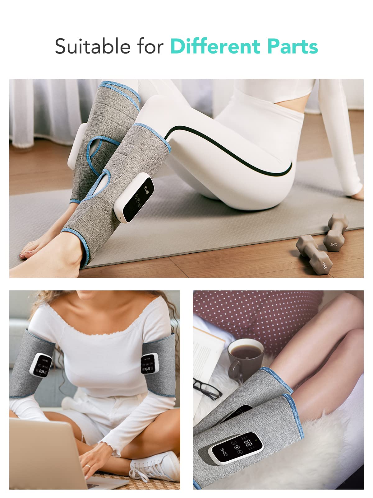 SKG Leg Massager with Heat, Cordless Foot and Calf Massager for Circulation, 3 Modes 3 Intensities Portable Leg Massager for Pain Relief Use at Home Office Car Women Men Gifts BM3-E