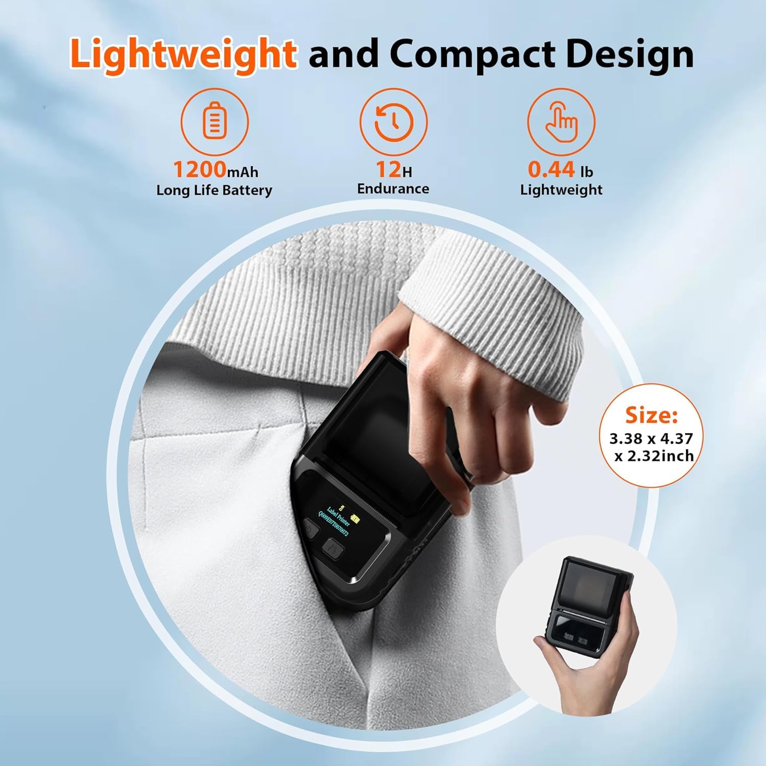 Fipka M120 Label Maker - Bluetooth Thermal Barcode Printer 2 inch 50mm Barcode Label Printer for Retail, QR Code and Small Business, Compatible with Android, iOS and PC, Black