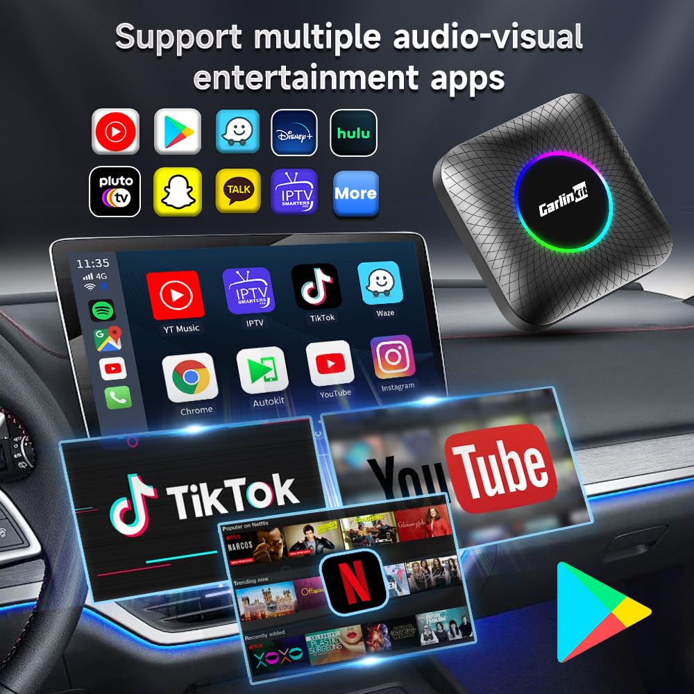 Carlinkit Wired CarPlay Adapter for Car AI Box 3.0, Built-in GPS, Android 13.0, Ultra Slim, Octa-Core, Dual Bluetooth, for YouTube, Wireless CarPlay and Android Auto with SIM Card