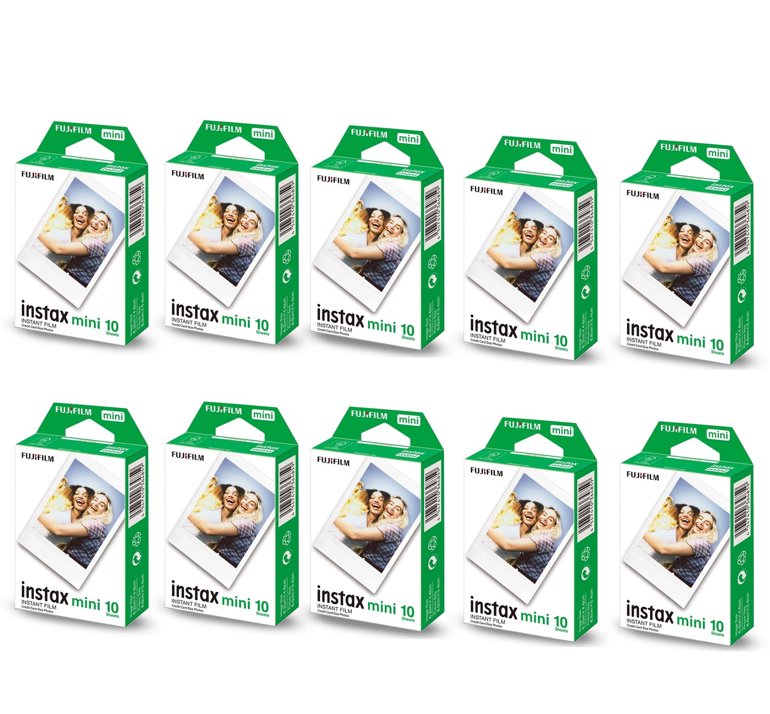 Fujifilm Party pack, Instax Film Mini, bundle of 10 packs, 100 Shot film White border