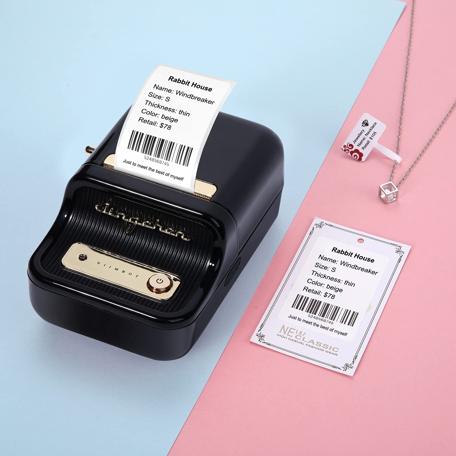 Portable Wireless Bluetooth Thermal Label Printer with RFID Recognition, Perfect for Supermarket, Clothing, Jewelry, Retail Store, Home, Barcode and Price Name Printing