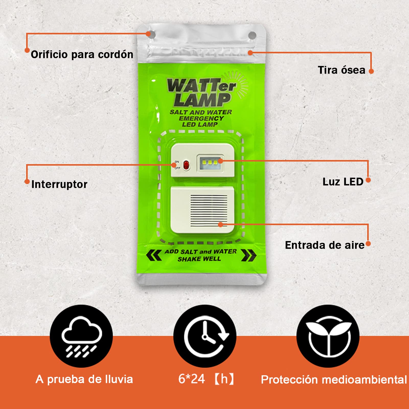 Portable Outdoor Saltwater Emergency LED Light, Lantern for Camping, Fishing, Travel