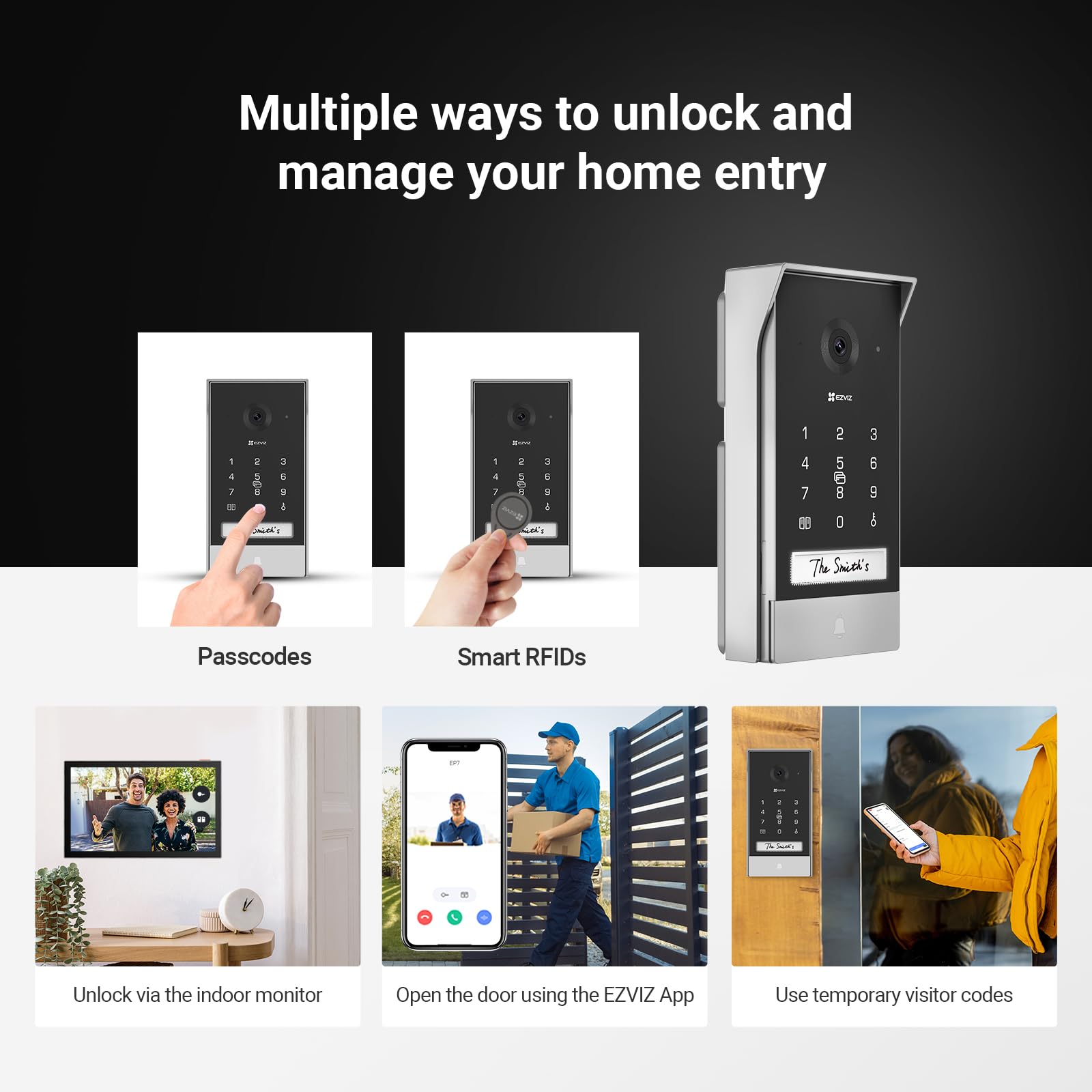 EZVIZ Battery Video Door Intercom with Solar Panel, 2K Intercom with Camera, 7 Inch Colour Touch Screen and 2-Way Audio, Dual Band, Door Intercom Supports Password, Halow Connection, EP7