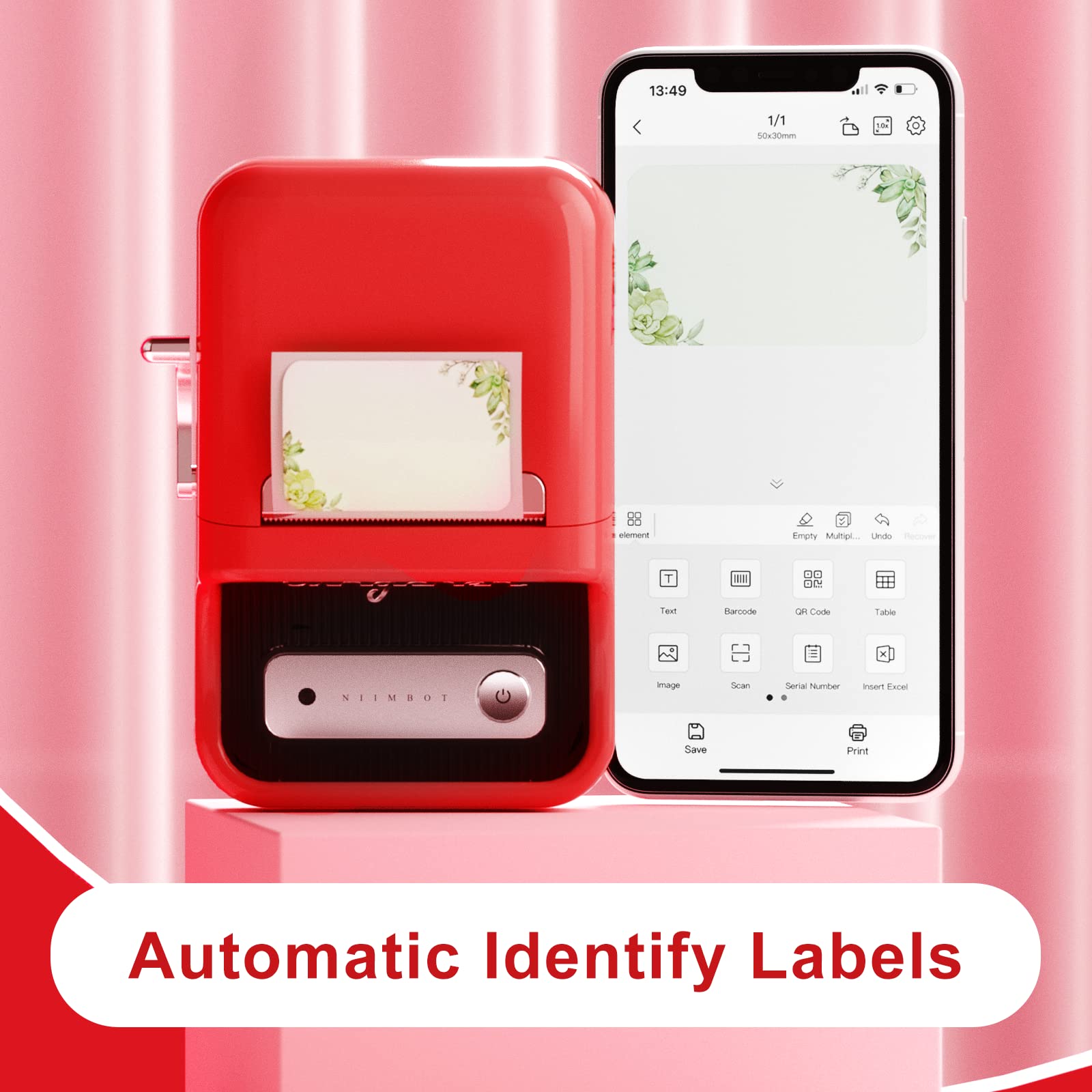 DEEPIN B21 Label Maker-Portable Bluetooth Thermal Label Maker Machine, 2 Inch Barcode Label Printer for Small Business, Clothing, Jewelry, Retail, Mailing, Barcode, with 1pack 50×30mm Label Red