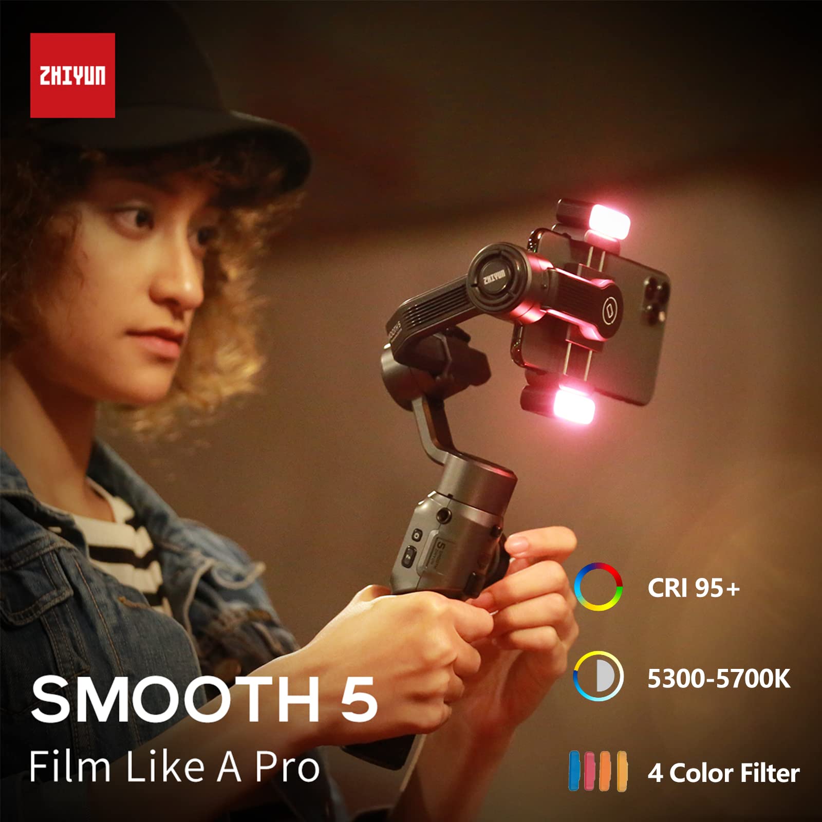 Zhiyun Smooth 5 Combo Gimbal Stabilizer for Smartphone, 3-Axis Portable Android and iPhone Gimbal Stabilizer with Tripod, LED Fill Light & Carrying Bag for Video Recording, Vlogging, YouTube, TikTok