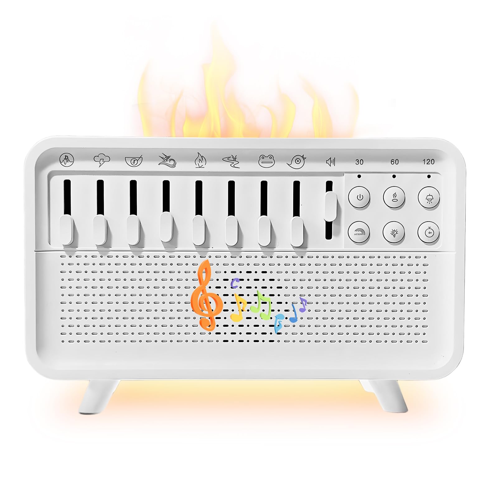 Air Humidifier with White Noise, Portable Sound Machine with Timer and 8 Natural Ambient Sounds, Humidifier with White Noise, Sleep Sound Machine, Flame Diffuser with Night Light