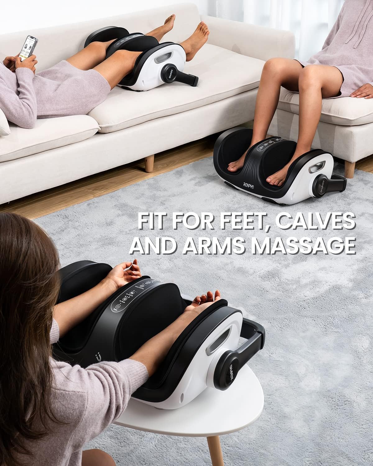 Renpho Shiatsu Foot Massager for Feet and Legs with Heat and Remote Control, Deep Kneading and Leg Rolling with Handle, Fits Men's Feet up to US Size 14, for Home and Office
