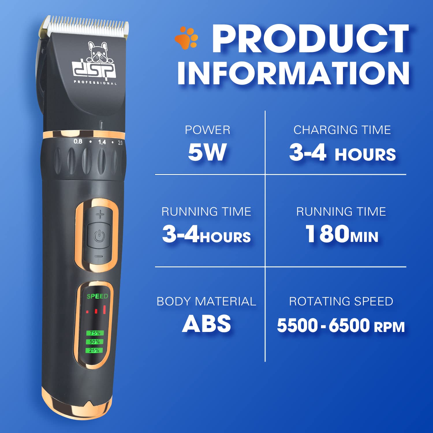 DSP® Dog Clippers for Grooming Dog Grooming Clippers 3-Speed Low Noise Dog Hair Clippers for Small & Large Dog