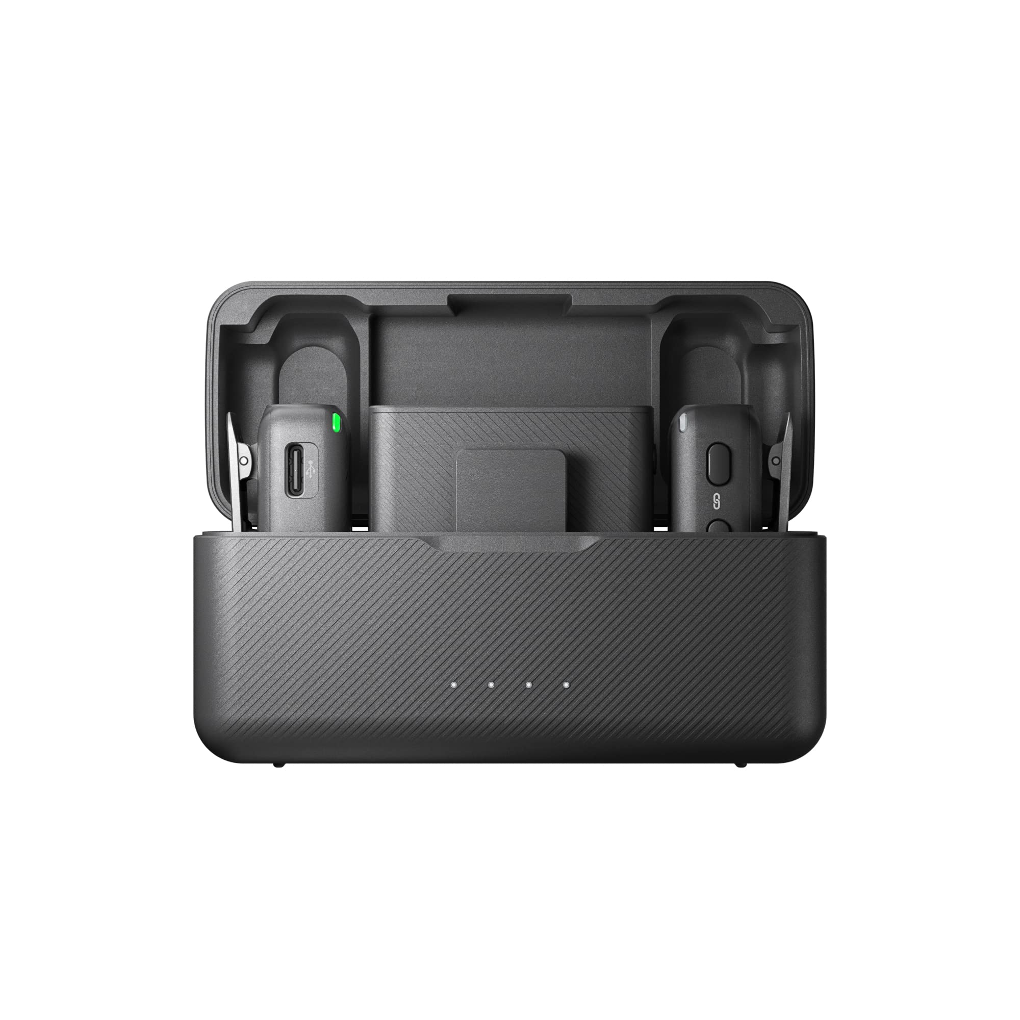 DJI ميكروفون (2 تي اكس + 1 ار اكس + علبة شحن)، ميكروفون لافالير لاسلكي، نطاق 250 متر، بطارية 15 ساعة، تسجيل المقابلات، يوتيوب، مدونات الفيديو