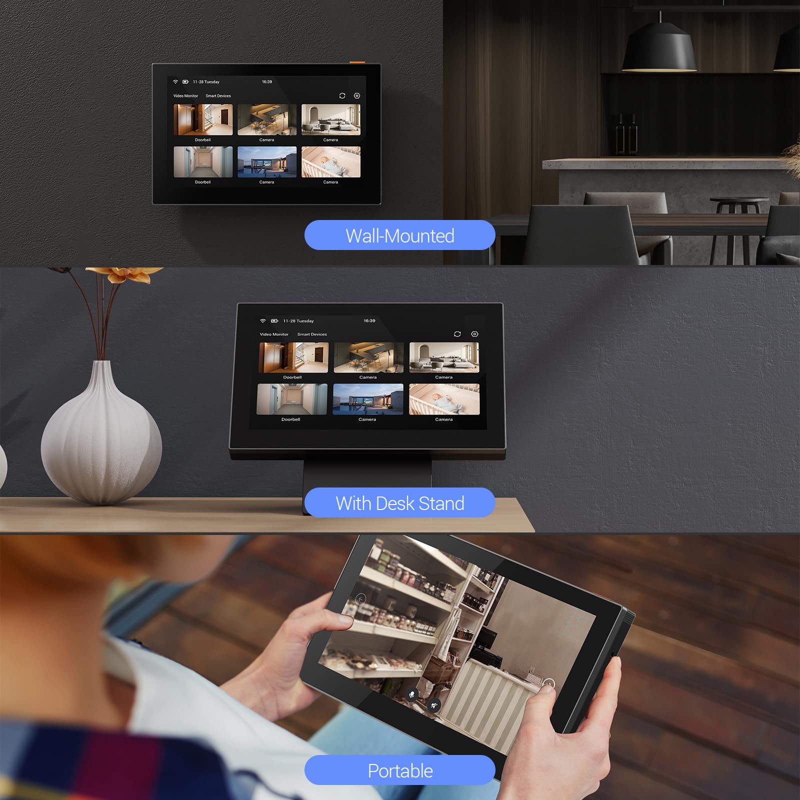 EZVIZ 7 Inch Wireless Monitor with Smart Touch Screen for Home System, 4600mAh Battery, 2.4GHz WiFi, Two-Way Audio, Remote Control with App, SD7