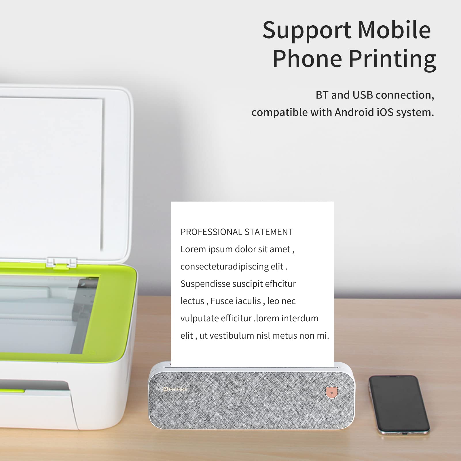 Matipop PeriPage Portable Printer, A4 Wireless Travel Printer, Portable Thermal Printer Compatible with Android iOS, Supports 2 inch/3/4 inch Paper Width