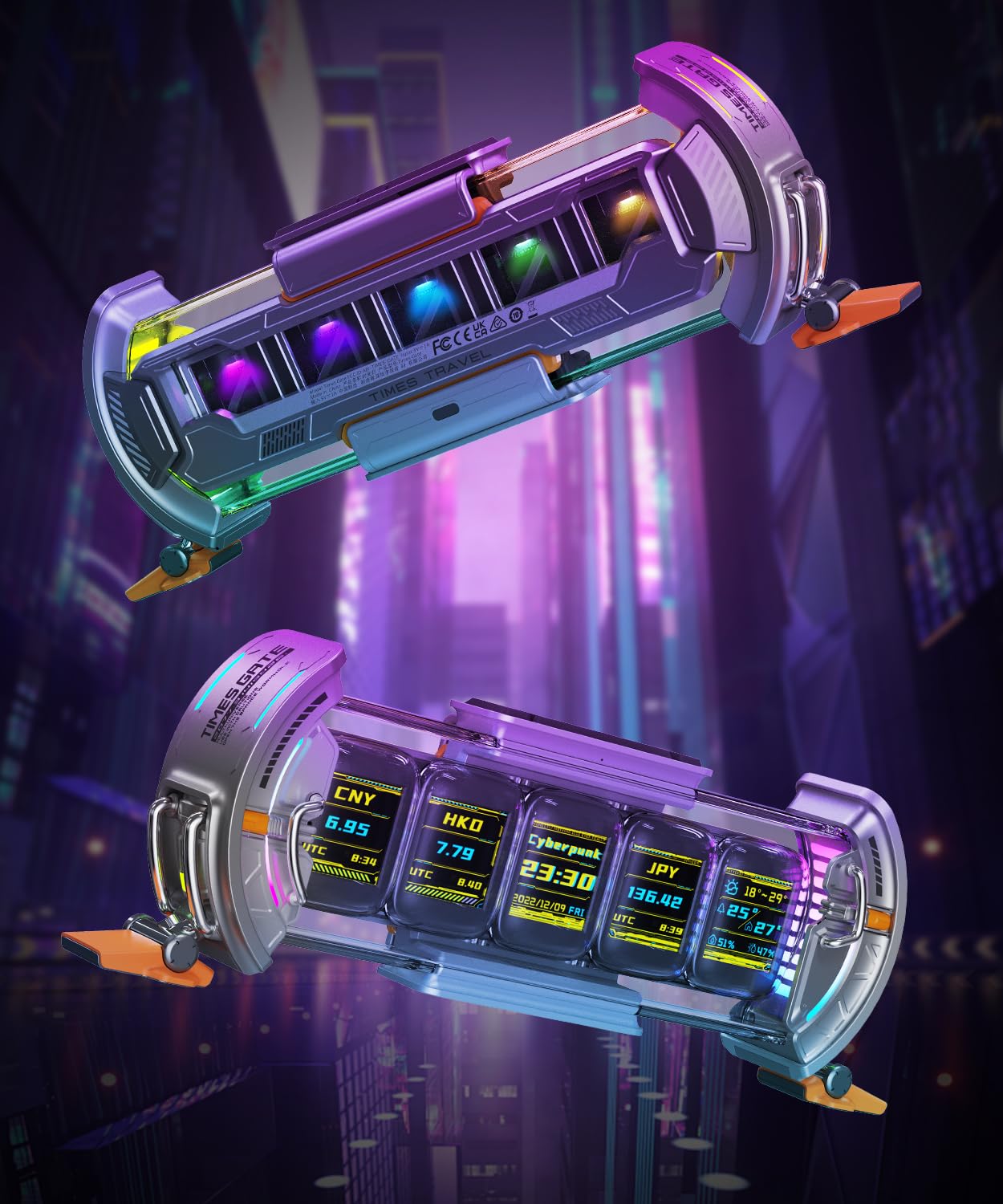 Divoom Times Gate Cyberpunk RGB Gaming Desk Accessories - Silver Gaming Room Decor with WiFi Connection, DIY Pixel Art Display Screen, Compatible with iPhone and Android