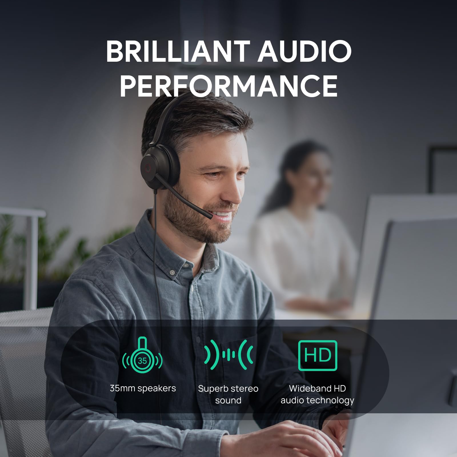 Yealink UH35 Professional Wired Dual Headset with Noise Cancelling Microphone and Call and Music Mode, Ergonomic Lightweight Design, Stereo, Teams Certified