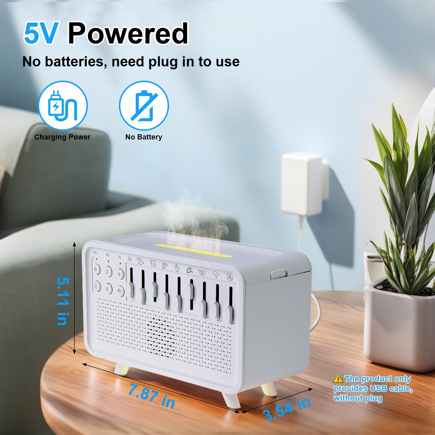 White Noise Air Humidifier with Night Light, 3-in-1 White Noise Sound Machine and Humidifier with 8 Ambient Sounds, USB Powered Diffuser Sound Box, Sleep Sound Machine for Home and Office, Timer