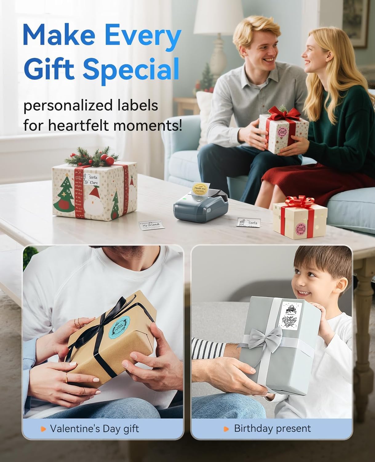 NIIMBOT B1 Label Maker with Auto Identification,2 Inch Bluetooth Portable Label Printer Easy to Use for Office, Home, Business (with 2x1.18 inch Label)