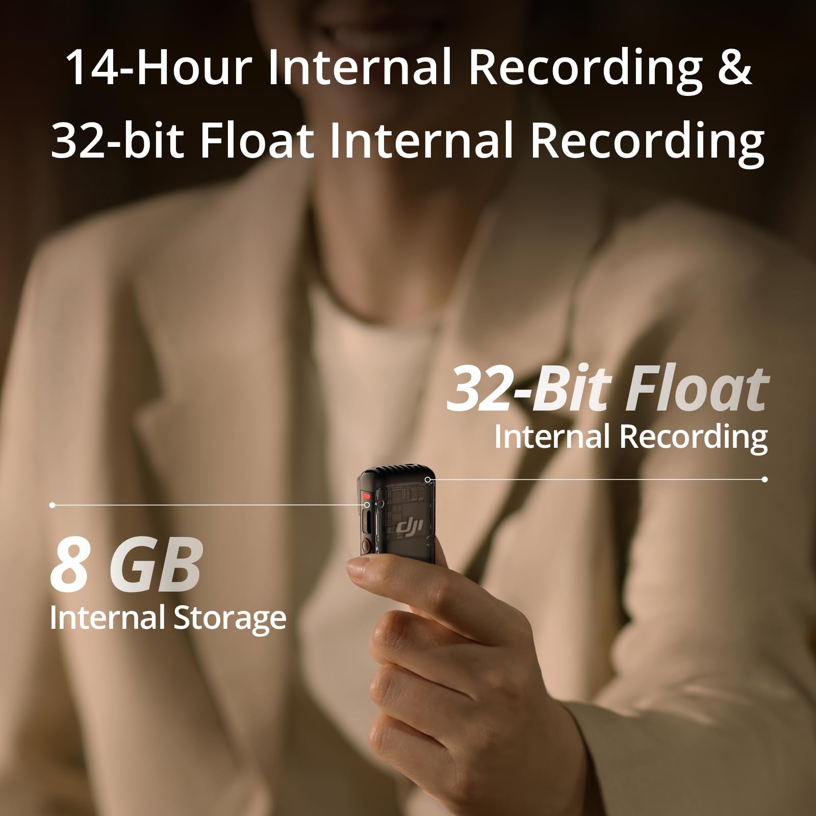 DJI ميكروفون 2 (1 TX + 1 RX)، ميكروفون لاسلكي مع خاصية الغاء الضوضاء الذكية، تسجيل داخلي عائم 32 بت، صوت محسن، نطاق 250 متر (850 قدم)، ميكروفون لايفون، اندرويد، الكاميرا، مدونات الفيديو