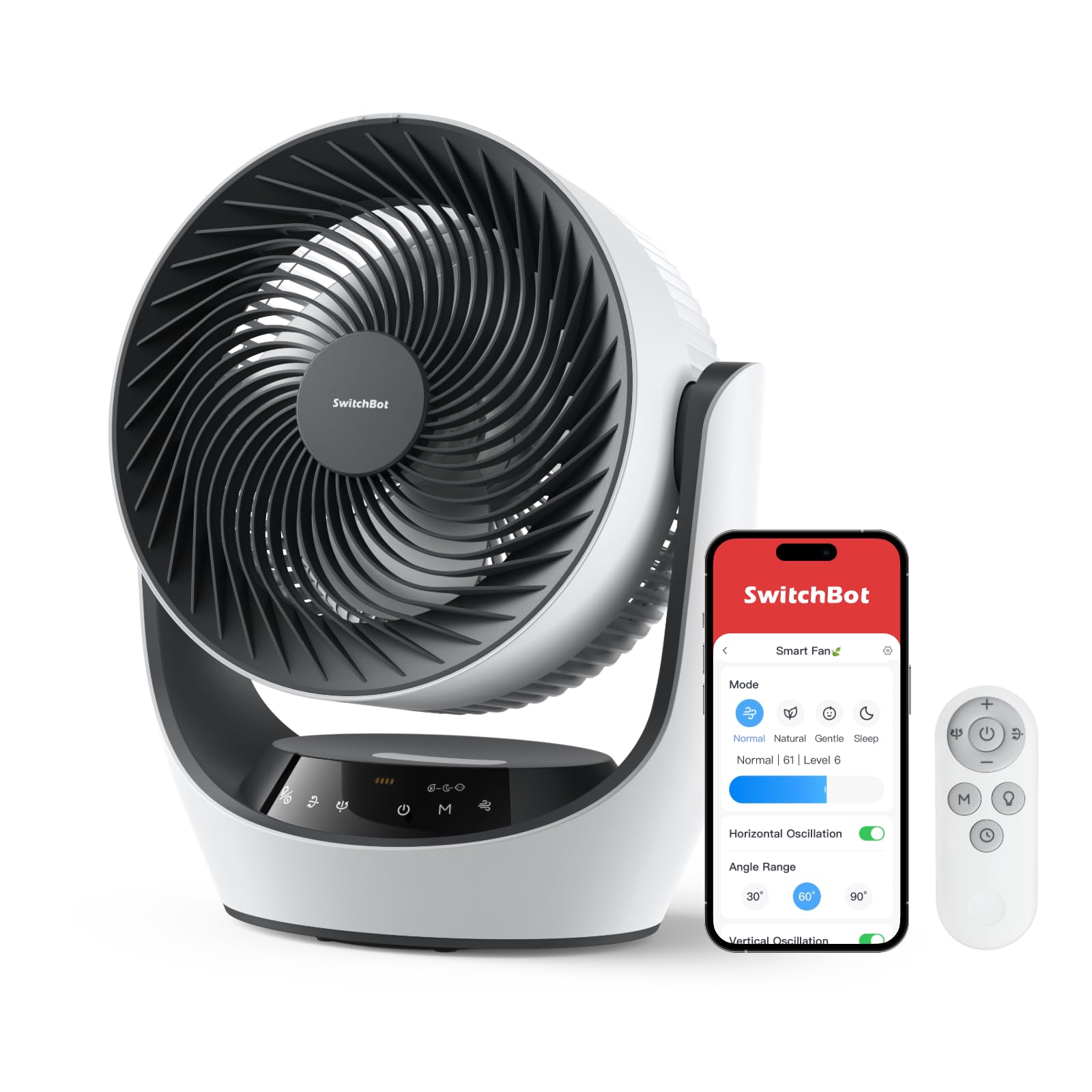 SwitchBot Smart Air Circulator Fan, Portable Battery Circulation Fan for Indoor/Outdoor Use, 24db Ultra Quiet, 9 Speeds Strong Airflow, 9H Timer, Compatible with Alexa When Paired Hub