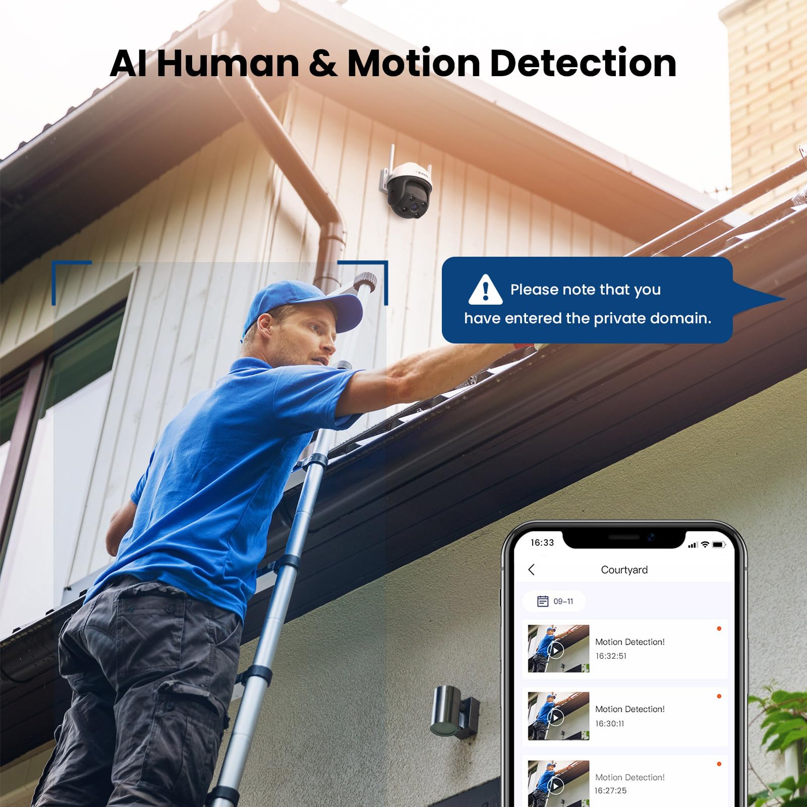 Tenda Outdoor WiFi PTZ Security Camera with Two-Way Audio, AI Human Detection and Alarm, 360° Full View, IP65 Weatherproof, 30m Color Night Vision, Cloud Storage and App and SD Card, Works with Alexa