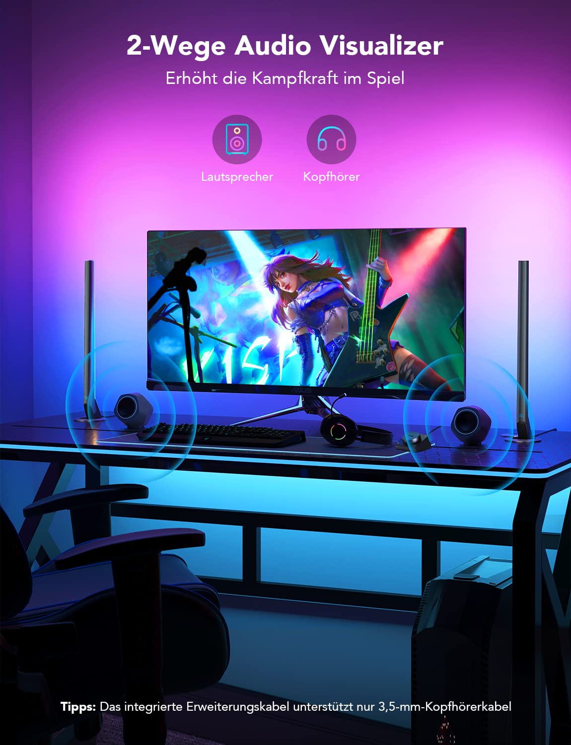 Govee WiFi Gaming LED Light Strip with Desktop Controller RGB IC, 42cm, Music Sync for PC and TV, 60 Modes, Compatible with Alexa and Google Assistant, App Control