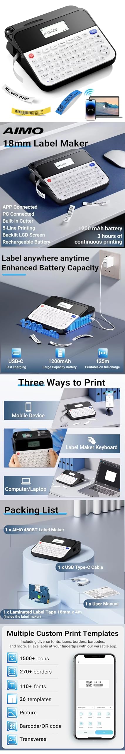 AIMO D480BT PRO KEYBOARD LABEL PRINTER,ENGLISH VERSION