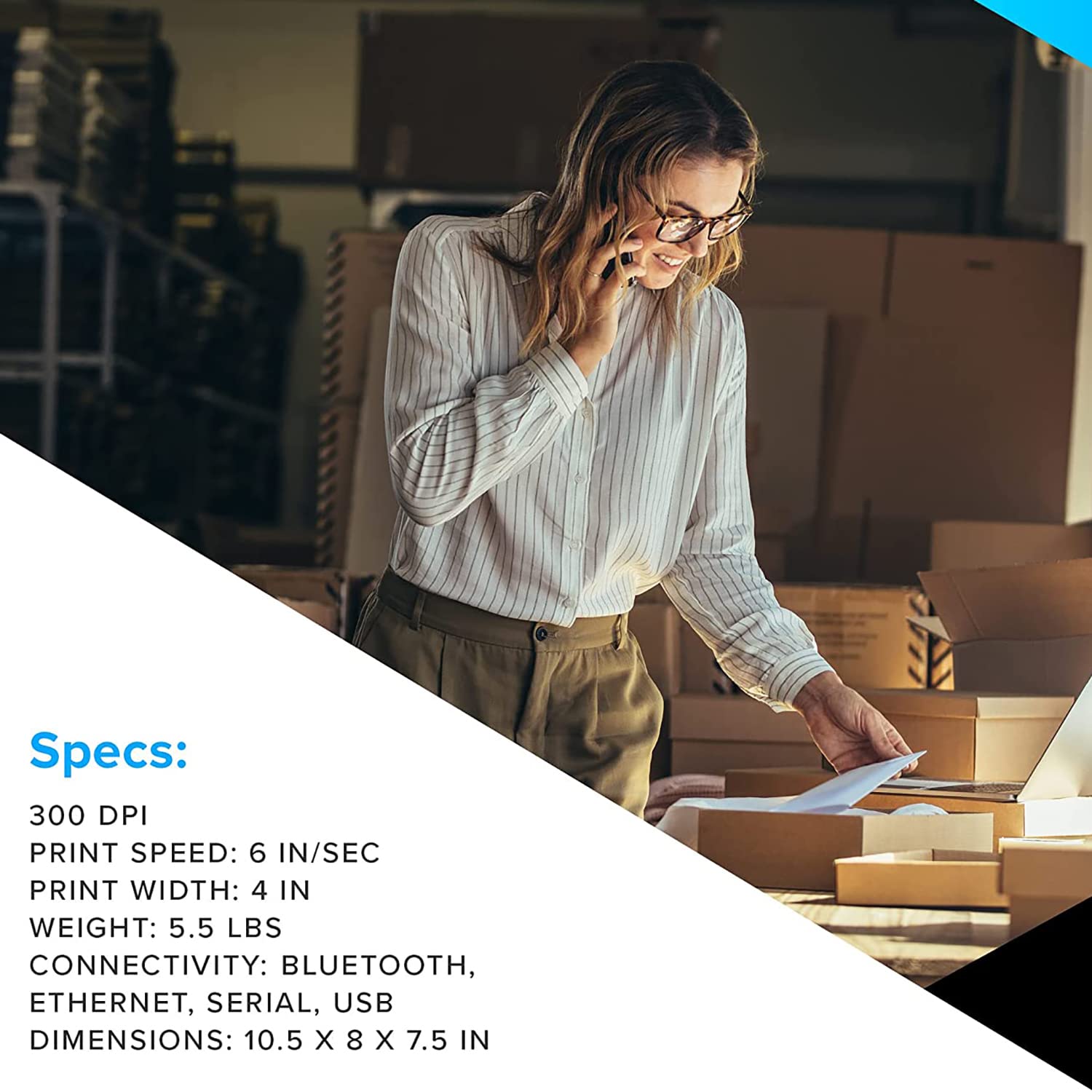 Zebra Desktop Printer ZD621 Thermal Transfer 300 DPI 4 Inch Print Width USB Ethernet Serial Connection ZD6A043-301F00EZ, Requires Thermal Ribbon for Use