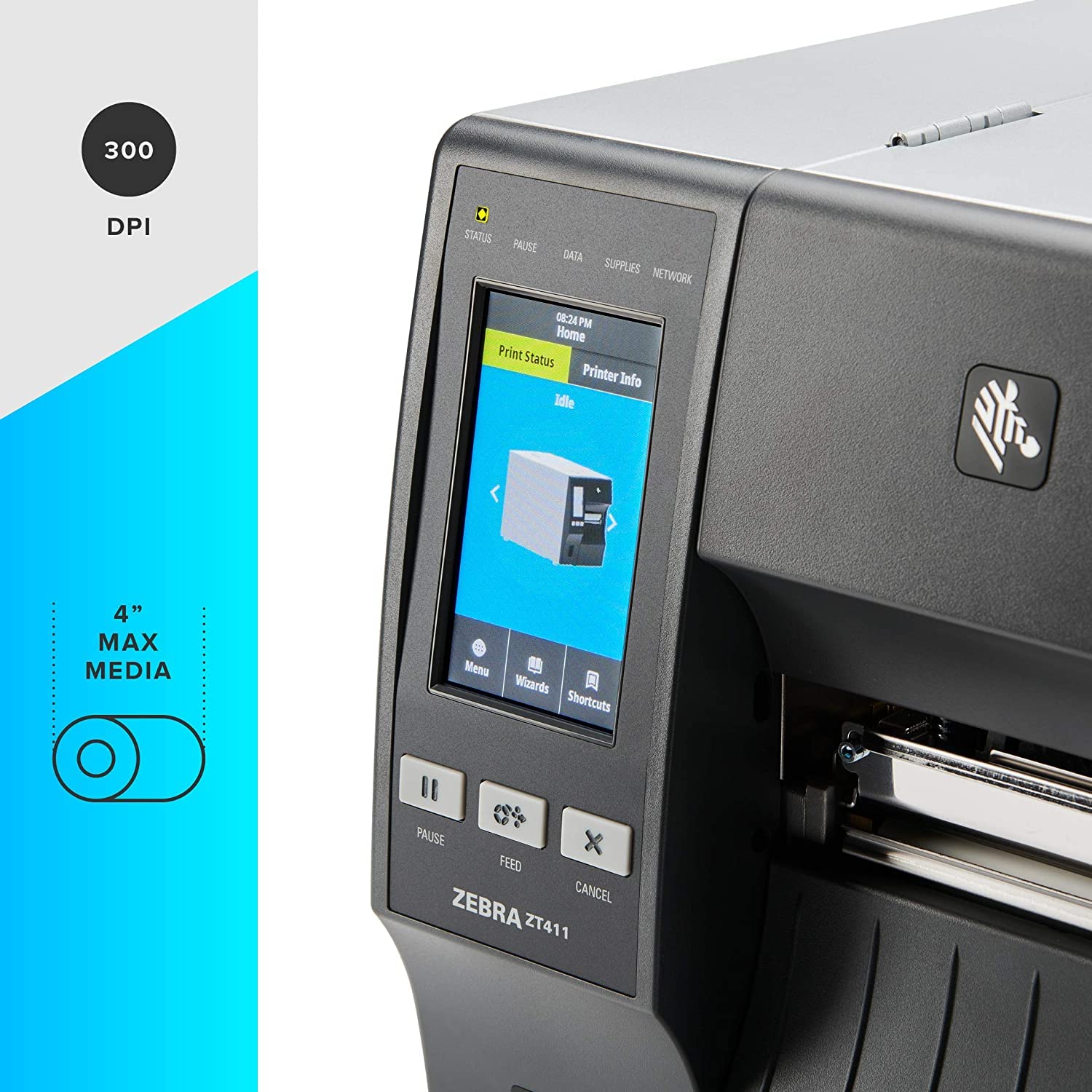 Zebra ZT411 Thermal Transfer Industrial Printer 300 dpi Print Width 4 in Serial USB, Ethernet, ZT41143-T0G0000Z