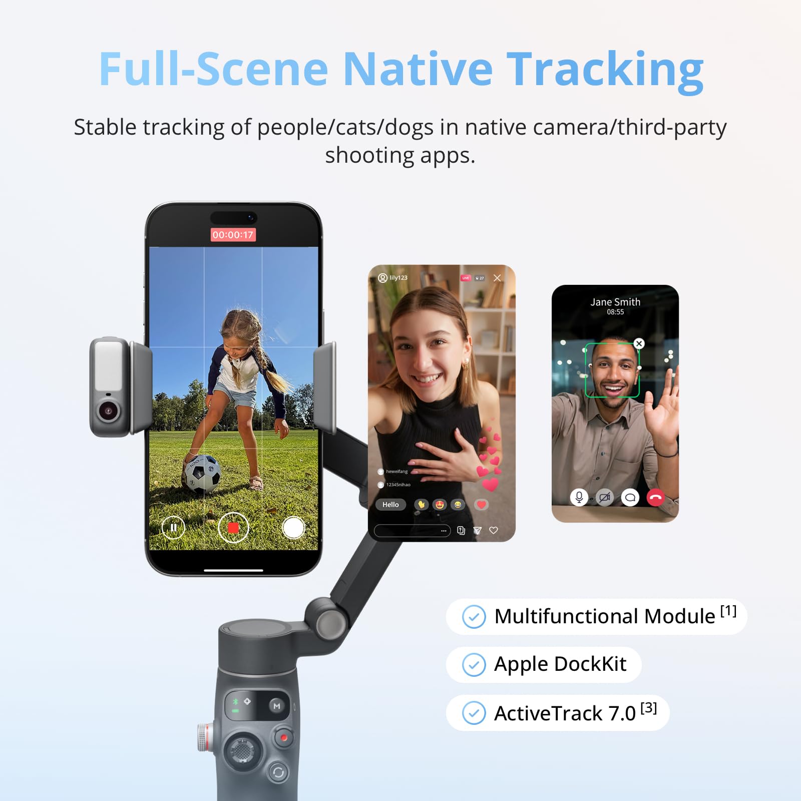 DJI Osmo Mobile 8 Smartphone Gimbal Stabilizer, Native Tracking with Sound and Light, 360° Rotation, Built-in Extension Rod and Tripod, 10-Hour Battery, Strong 3-Axis Stabilization