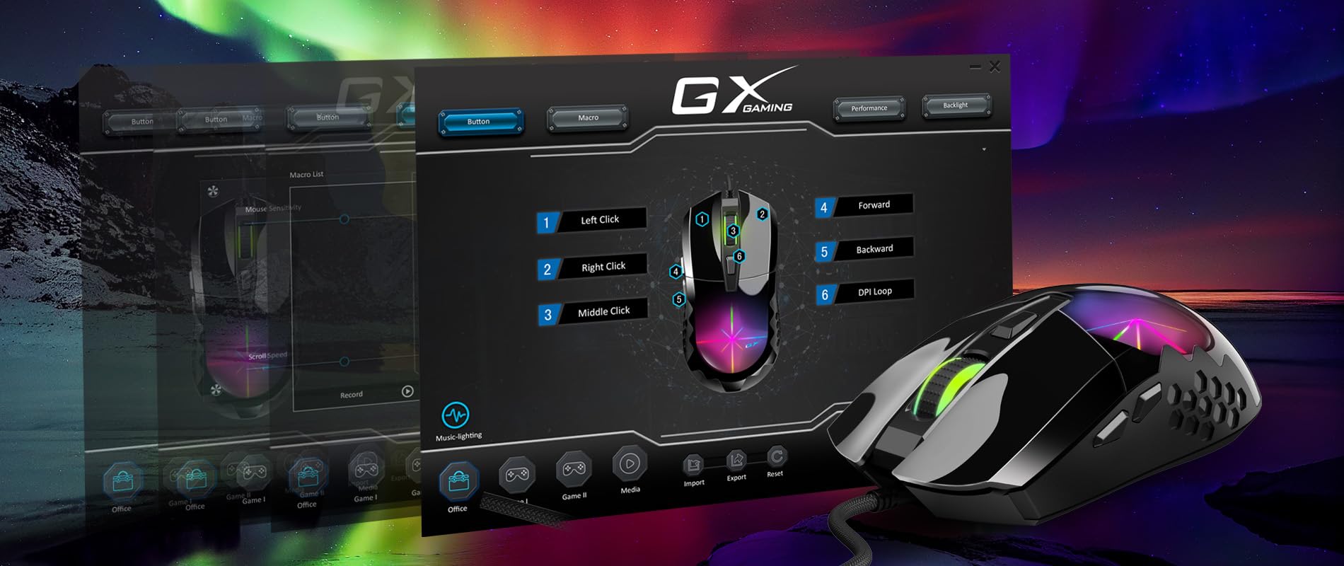 Genius Scorpion M715 Gaming Mouse, USB Black, 7200 DPI, 6 Programmable Buttons and Built-in Memory, RGB Light Well Ventilated - Compatible with Laptop and Desktop