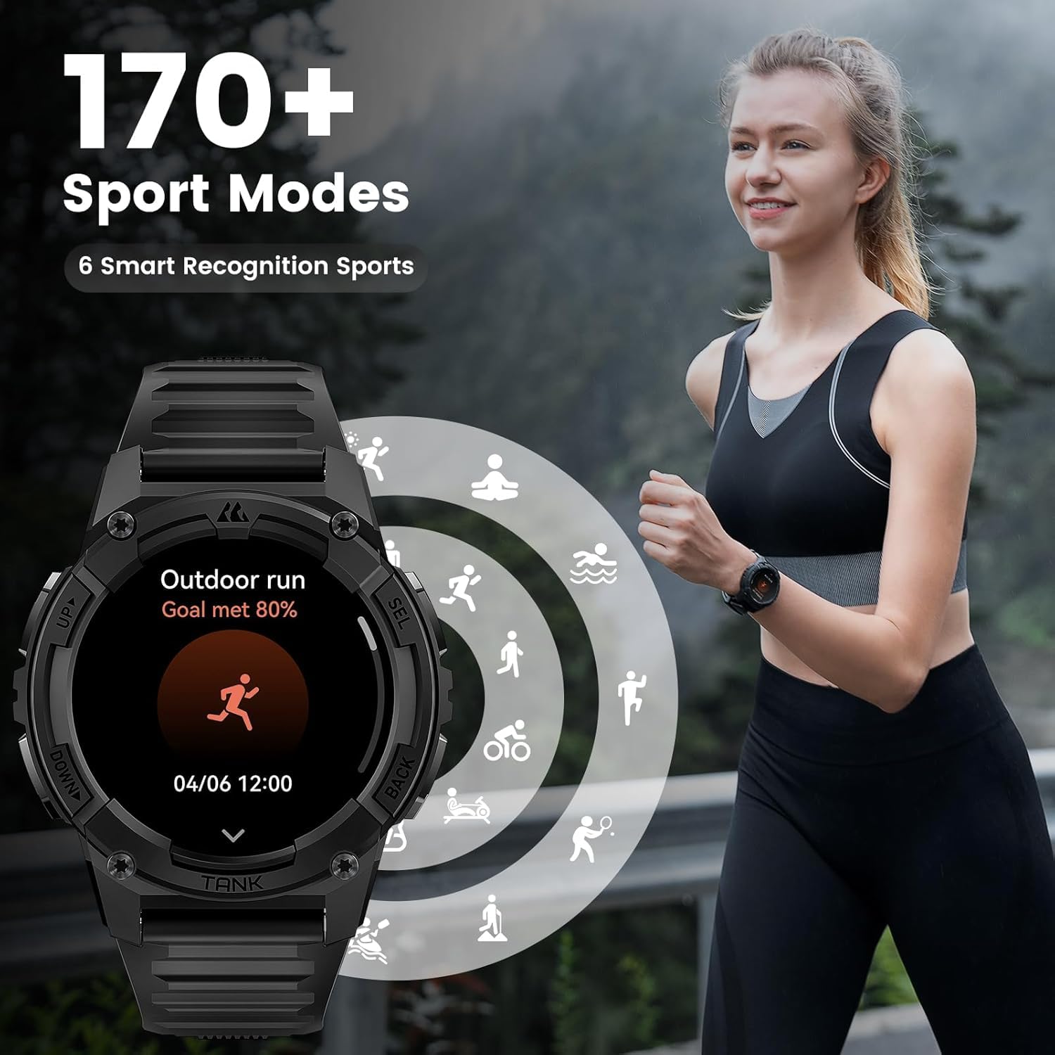 KOSPET Tank S2 Smart Watch for Men/Women GPS, 5ATM Waterproof, Pressure/Altitude/Compass, 1.32" AMOLED Display Fitness Tracker(Answer/Make Call), AI Voice Assistant, 24H Sleep/Hear Rate Monitor