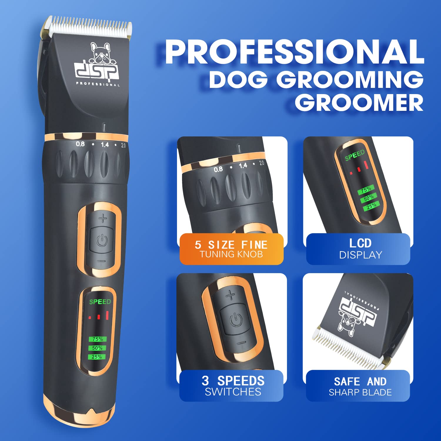 DSP® Dog Clippers for Grooming Dog Grooming Clippers 3-Speed Low Noise Dog Hair Clippers for Small & Large Dog